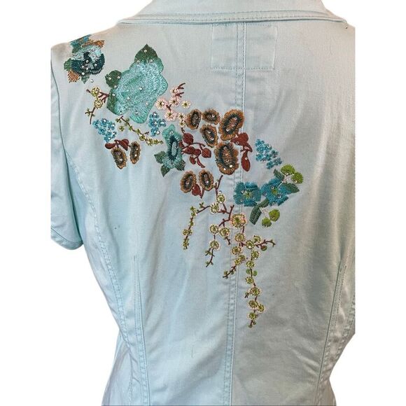 Live A Little Aqua Blue Embroidered Rhinestone Lightweight Jacket Size Medium - Picture 4 of 15